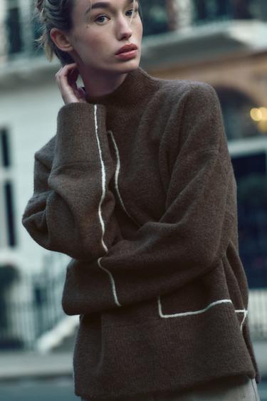 SWEATER MED KANTER - brunmeleret fra Zara - Billede 0