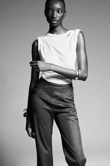 STADDED FAUX SUEDE FLARE TROUSERS - Chocolate by Zara