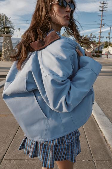 PUFFER JACKET WITH CONTRAST COLLAR - Sky blue by Zara