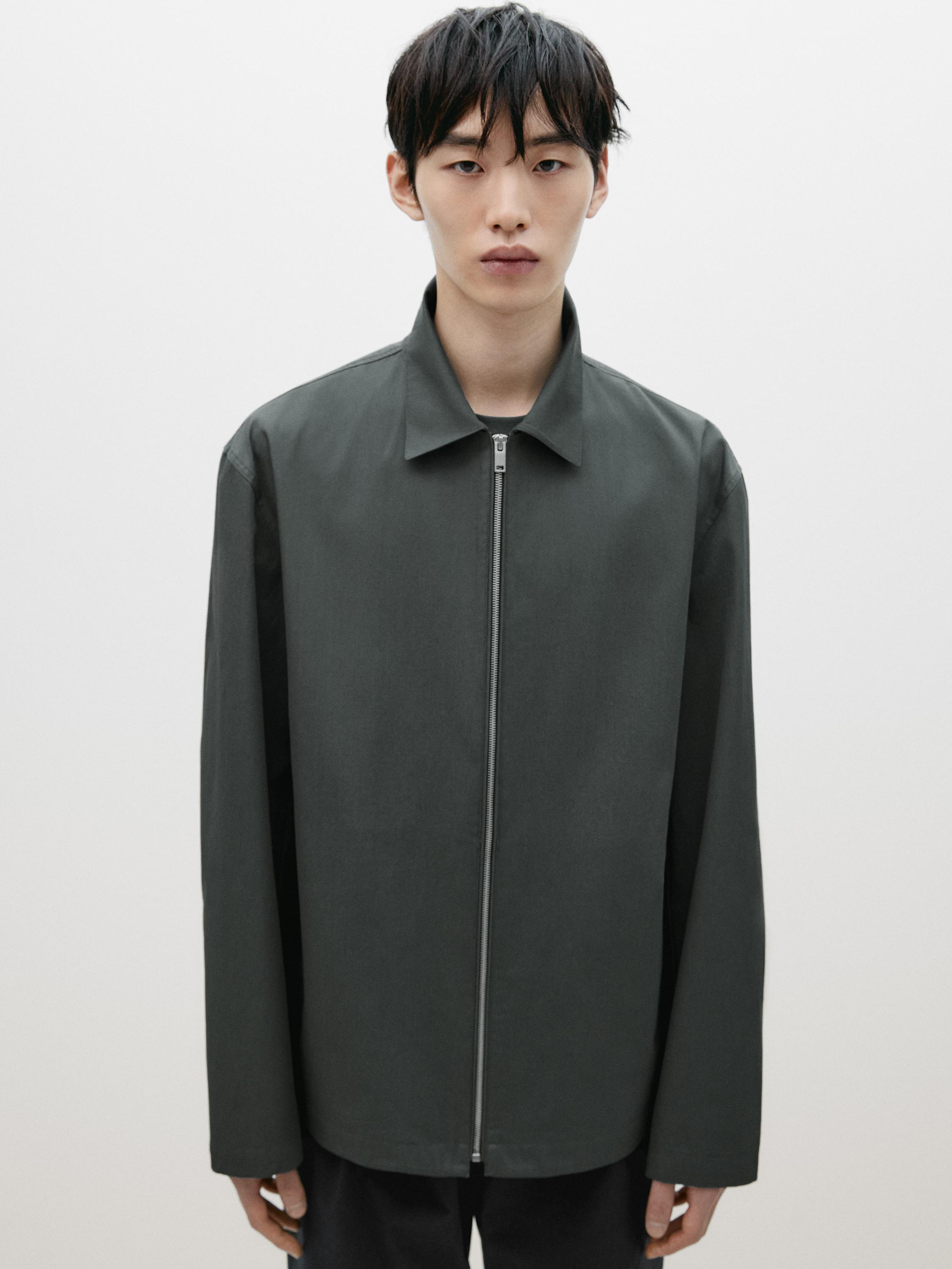 Cotton jacket with zip - Limited Edition - Grayish Green | ZARA 