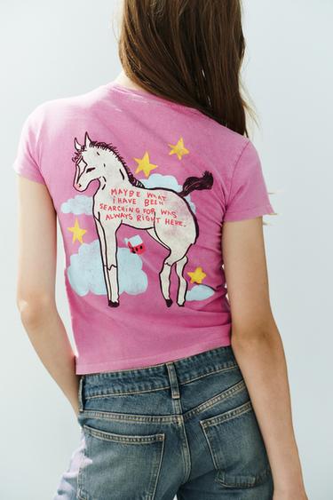 Zara FIORENZA ART WASHED T-SHIRT - Pink