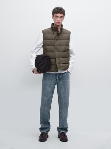 Chaleco acolchado mezcla plumón water repellent - Marrón de Zara - Imagen 0