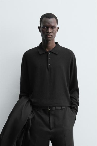 POLO EN MAILLE DE COTON ET LAINE - Noir de Zara