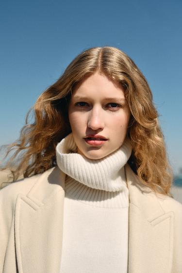 Zara WOOL HIGH COLLAR JUMPER - Ecru