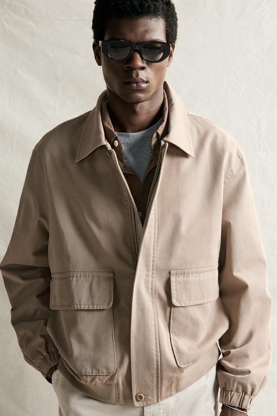 BLOUSON REGULAR FIT EN COTON - Gris taupe de Zara - Image 4