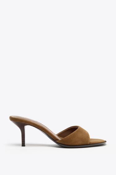 SPLIT SUEDE HEELED SANDALS - Brown by Zara