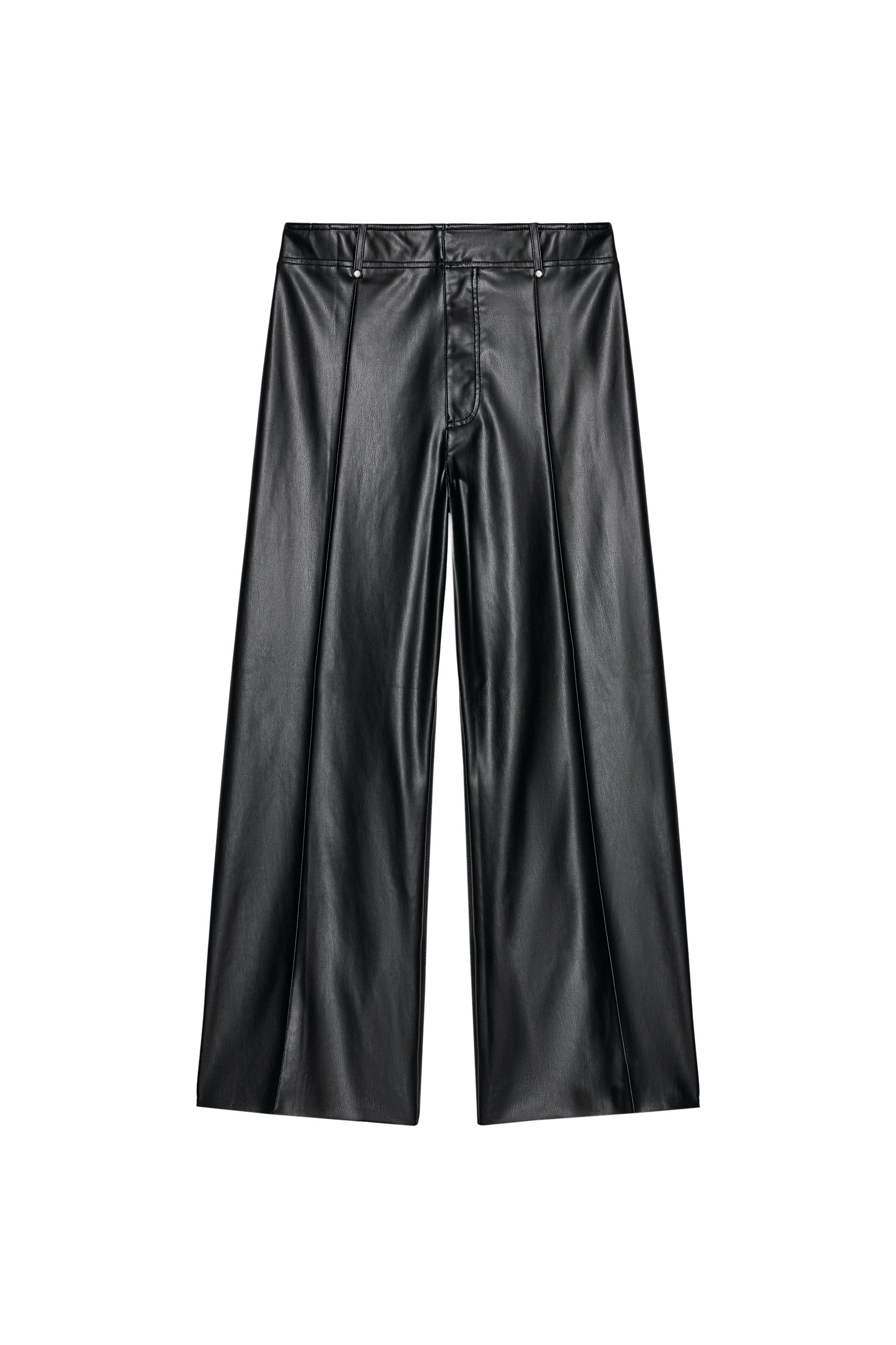 ZW COLLECTION WIDE LEG FAUX LEATHER TAILORED TROUSERS - Brown