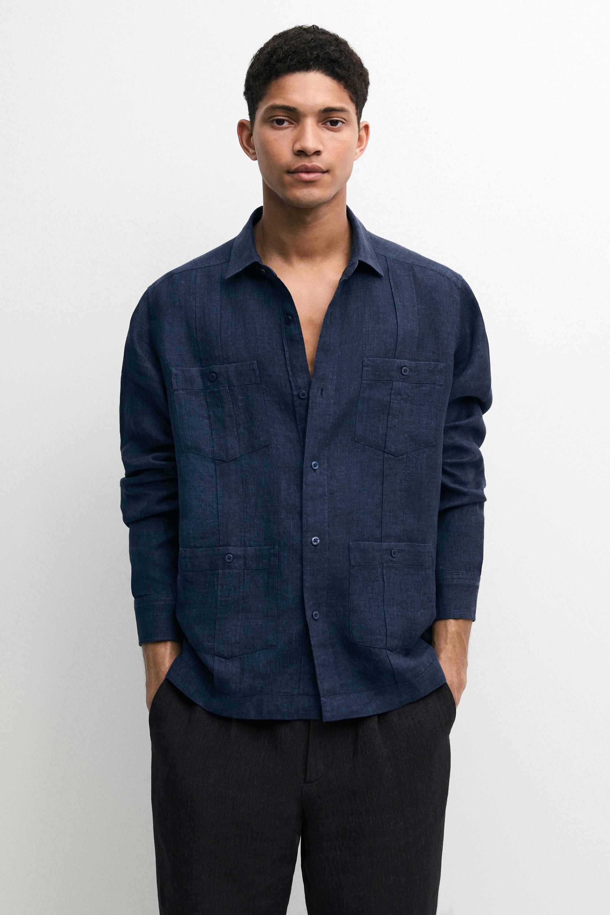 Chemise regular fit poches 100 % lin