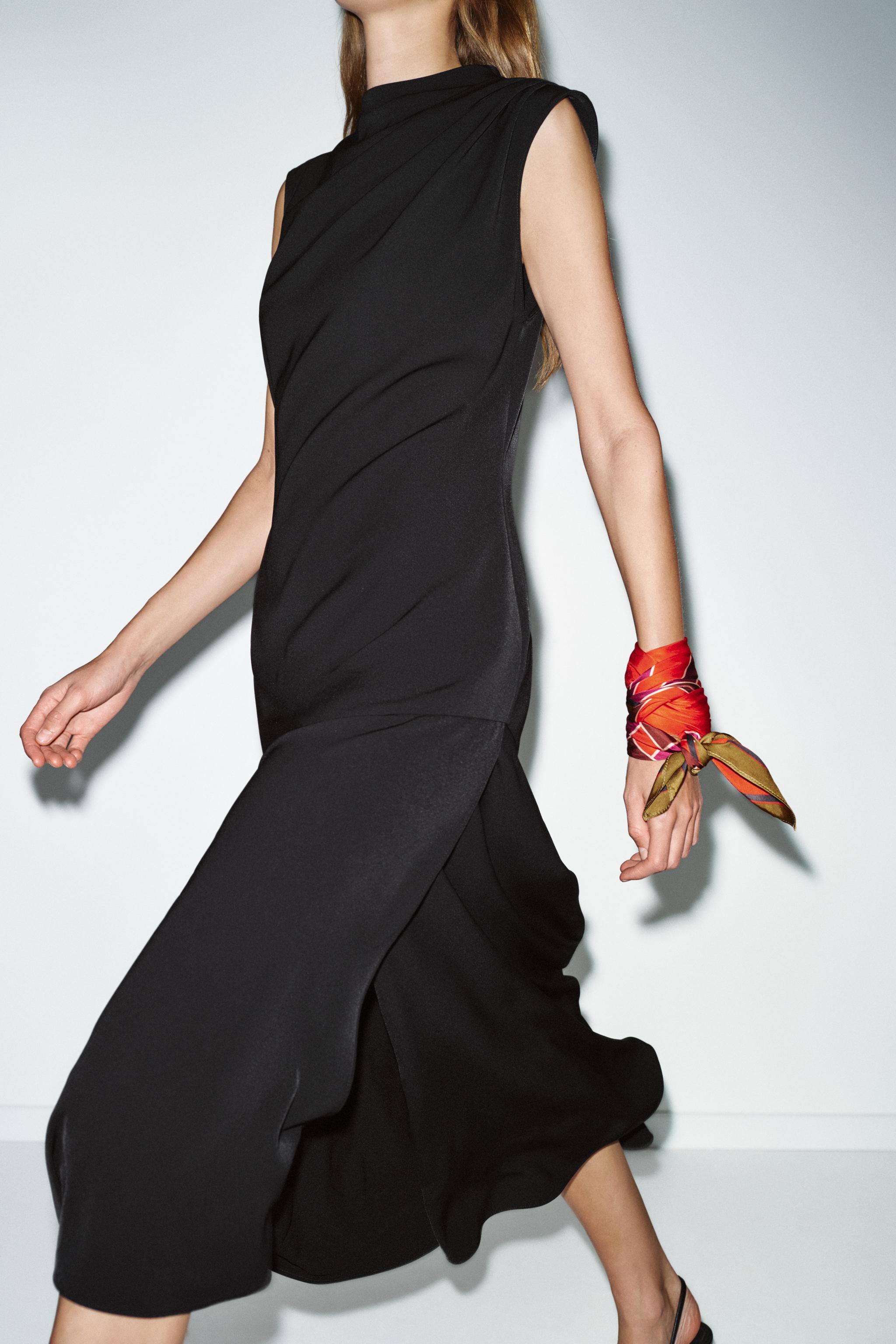 ASYMMETRIC MIDI DRESS - Black | ZARA United States ASYMMETRIC MIDI DRESS - Black | ZARA United States