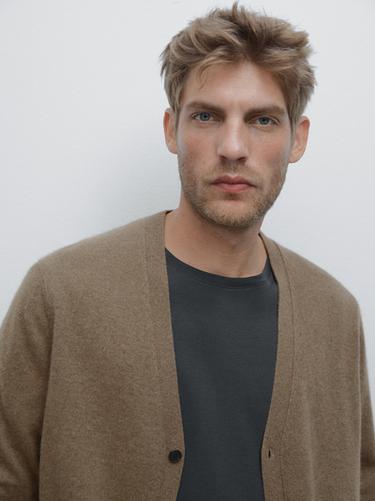 Cardigan à col en V 100 % cachemire - Vert de Zara
