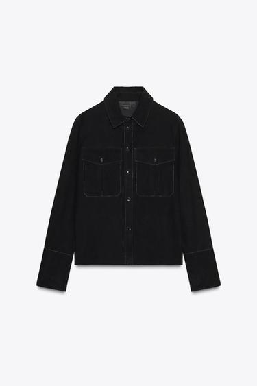 ZW COLLECTION SUEDE LEATHER SHIRT - Black by Zara
