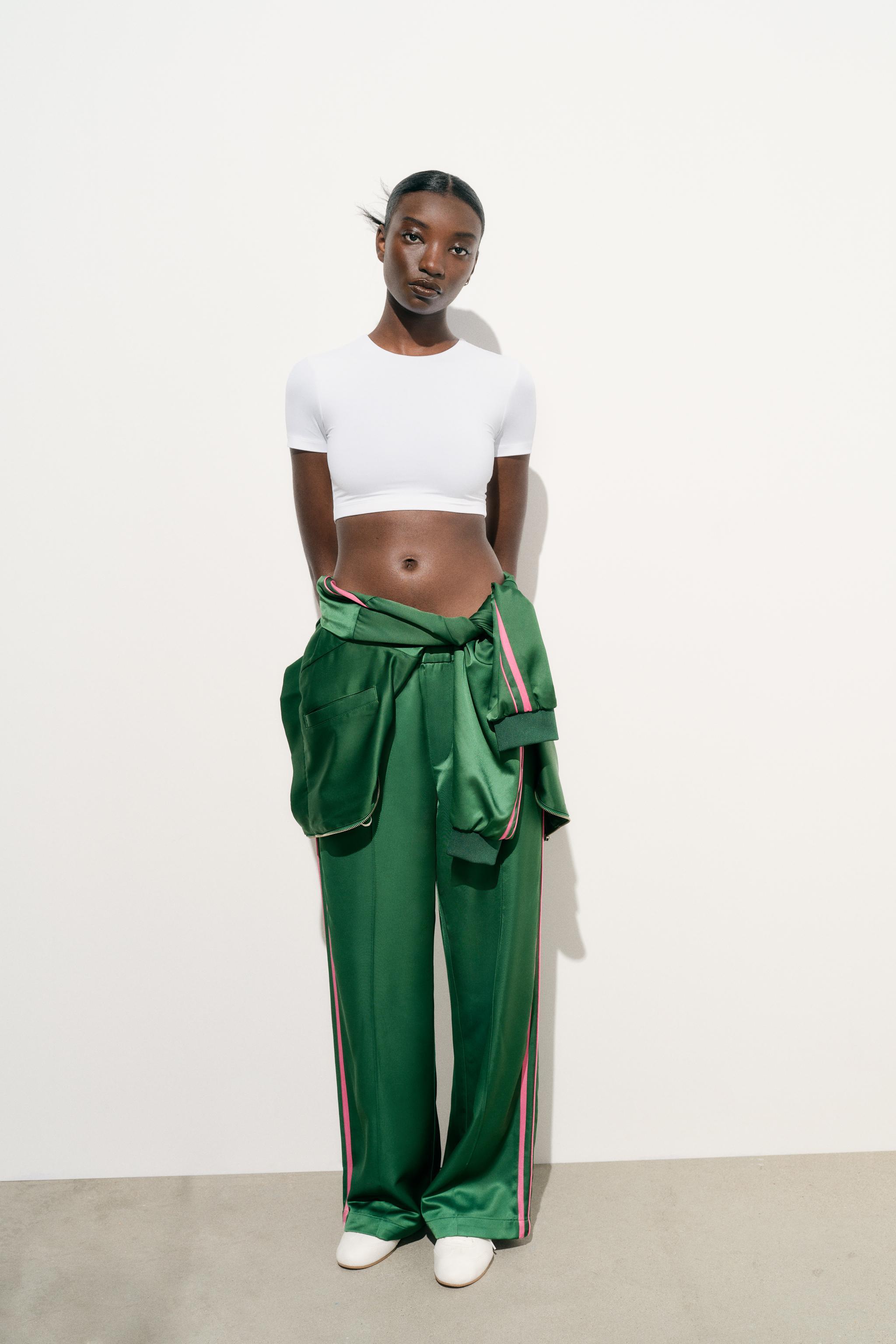 Olive Green Halter Wrap Top And Palazzo Satin Pants Set - S / Olive