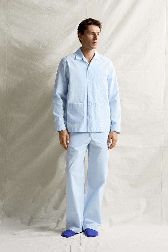 PANTALON PYJAMA POPELINE COTON - Bleu ciel de Zara - Image 0