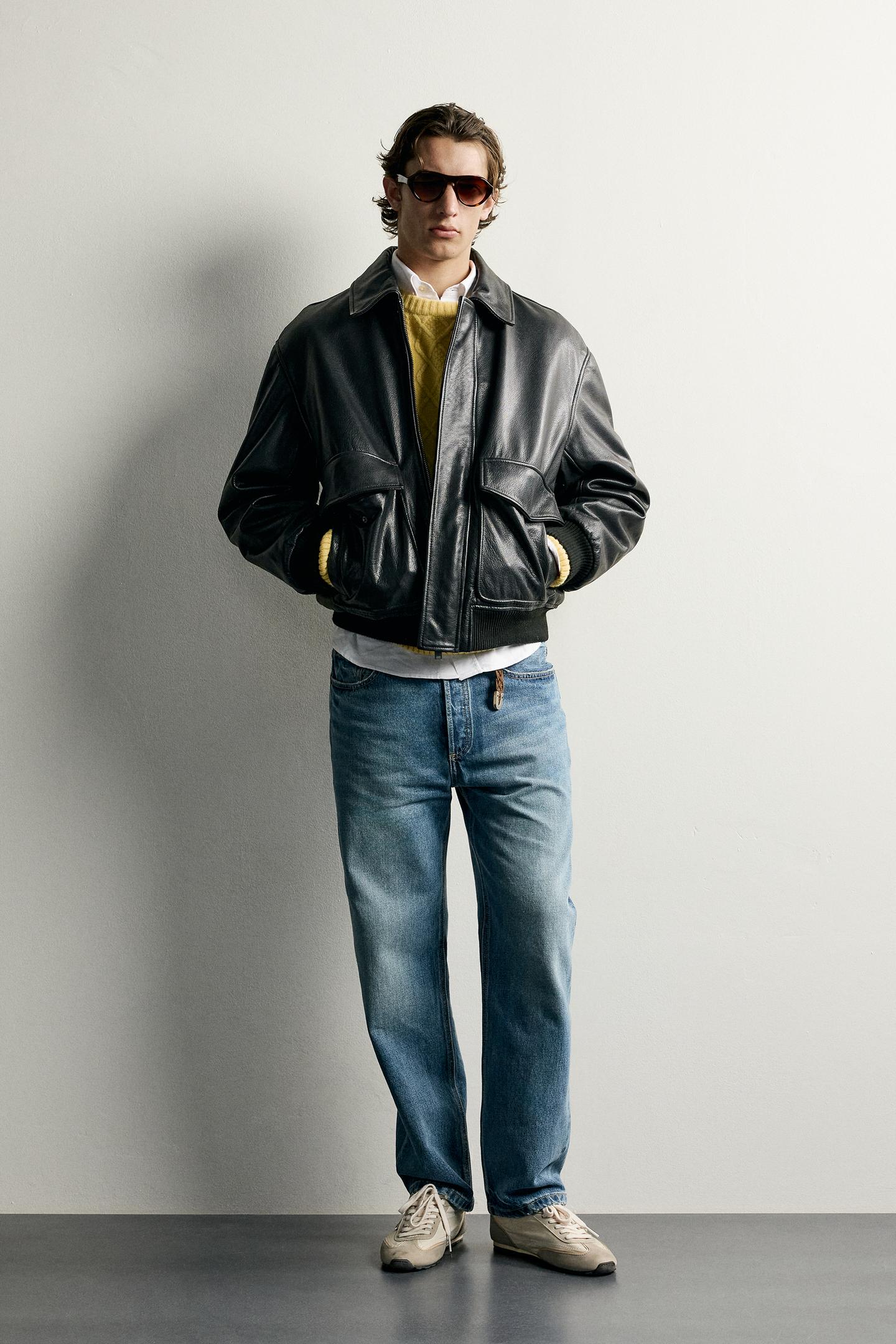 Мужская куртка Zara Regular Fit Leather, цвет: Чёрный — фото 1
