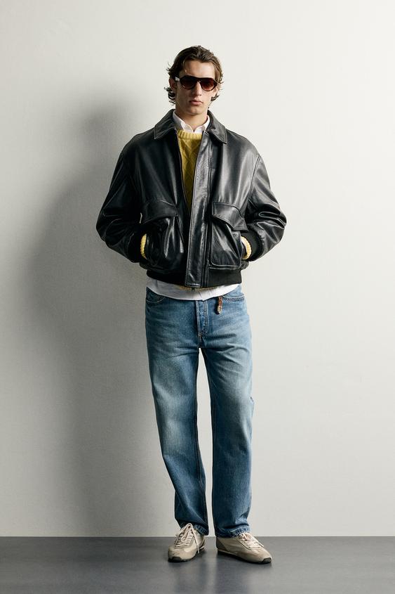 REGULAR FIT LEATHER JACKET - Black by Zara - Image 0