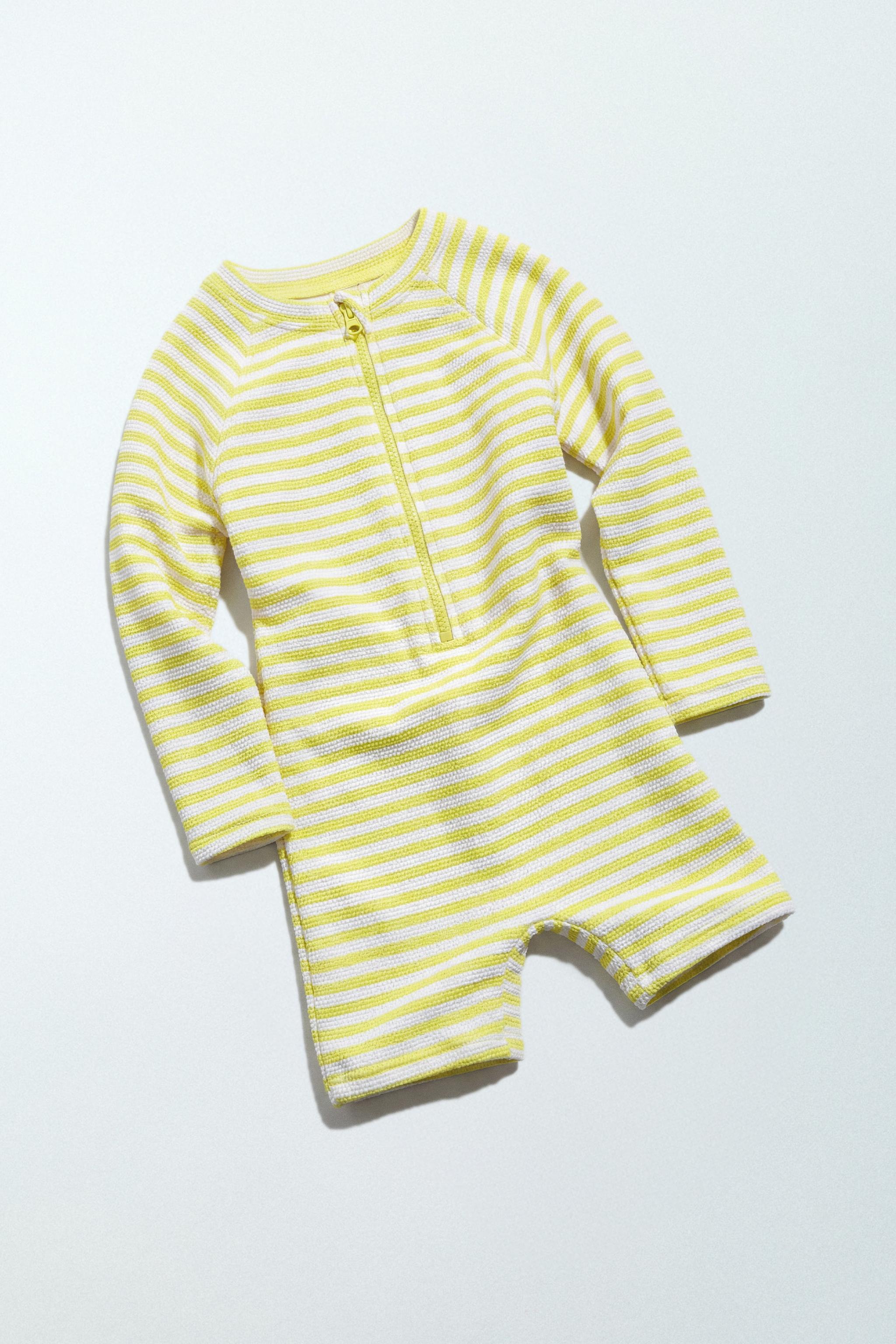 1-6 YEARS/ STRIPED TEXTURED SWIMSUIT — Light lime green