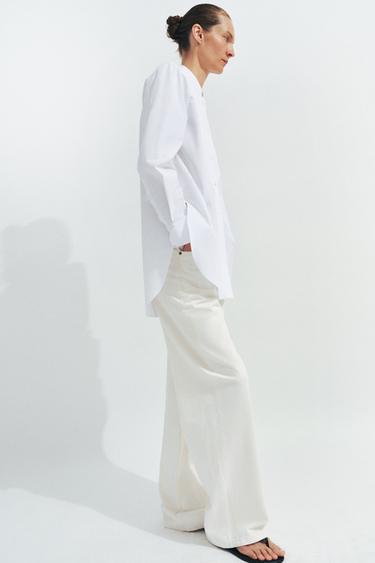 CHEMISE EN POPELINE À PLASTRON ZW COLLECTION - Blanc de Zara - Image 1