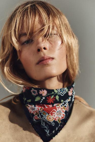 Zara BEADED PRINTED SCARF - Black - Image 0