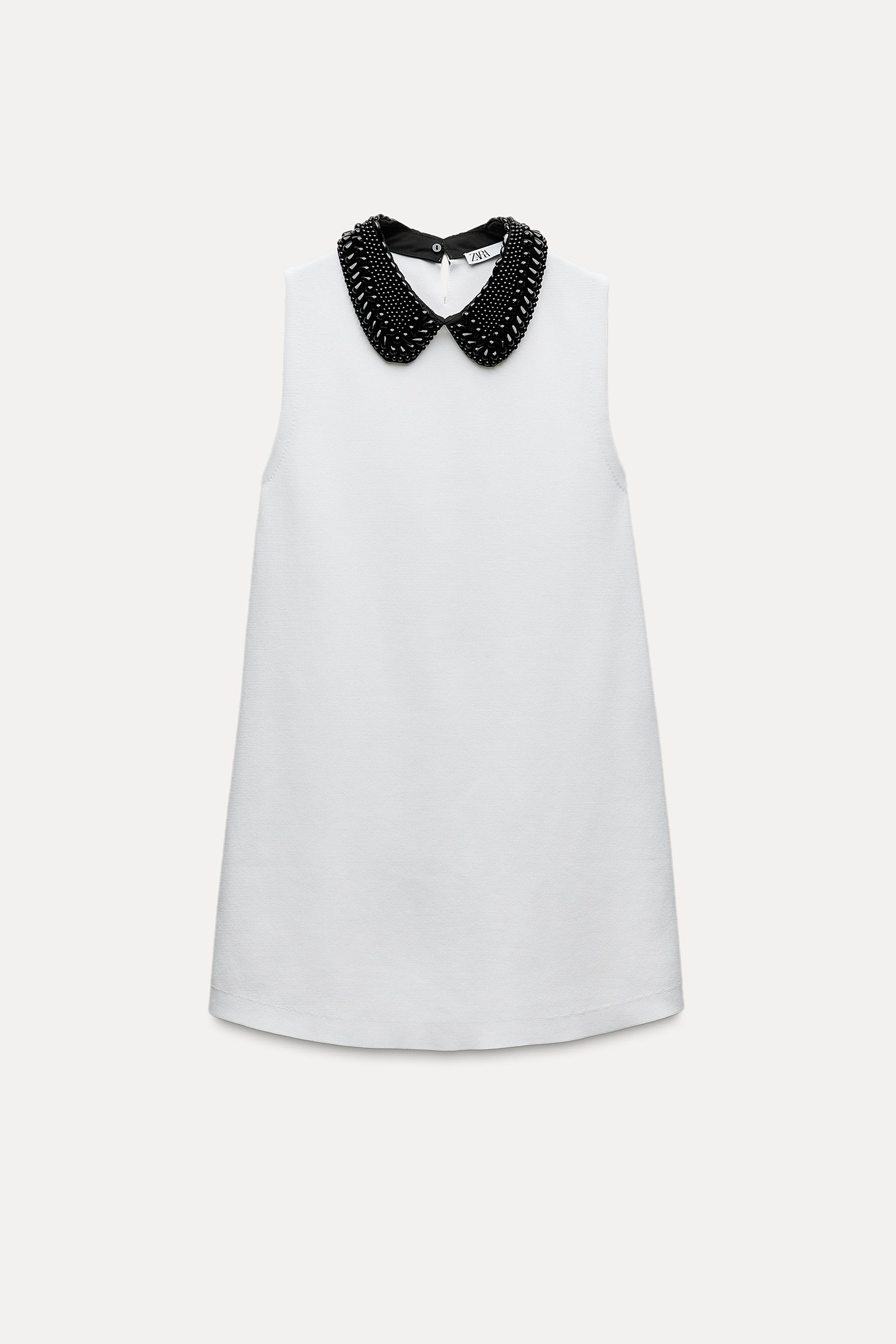 BEADED BIB COLLAR KNIT DRESS - White | ZARA United States