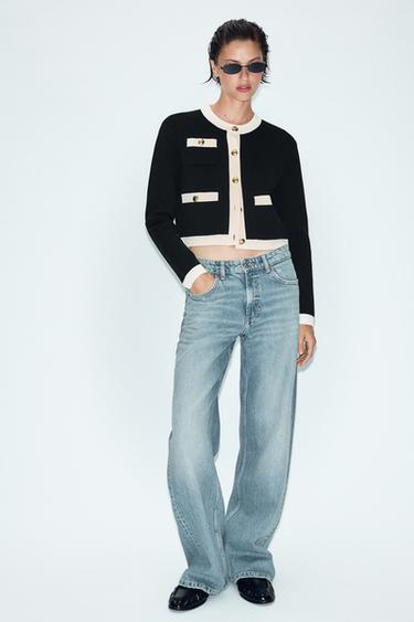 CHAQUETA PUNTO BOTONES - Negro / Blanco de Zara