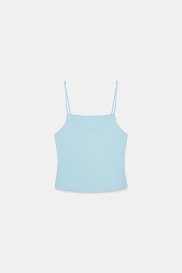 Zara BOW STRAP TOP - Light blue