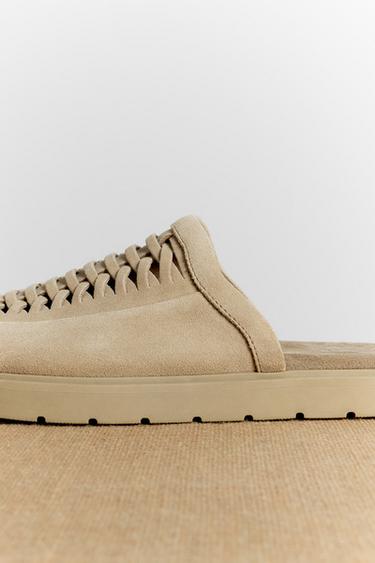 BRAIDED LEATHER CLOGS - Beige by Zara