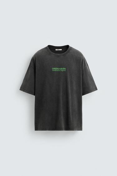 WASHED TEXT T-SHIRT - Anthracite grey by Zara