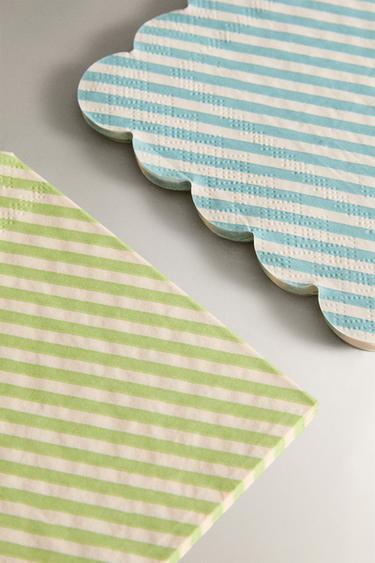 LOT SERVIETTES DE TABLE PAPIER RAYURES (LOT DE 30) - Vert / Bleu de Zara - Image 3