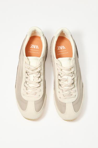 MIXED MATERIAL TRAINERS - Sand Brown by Zara