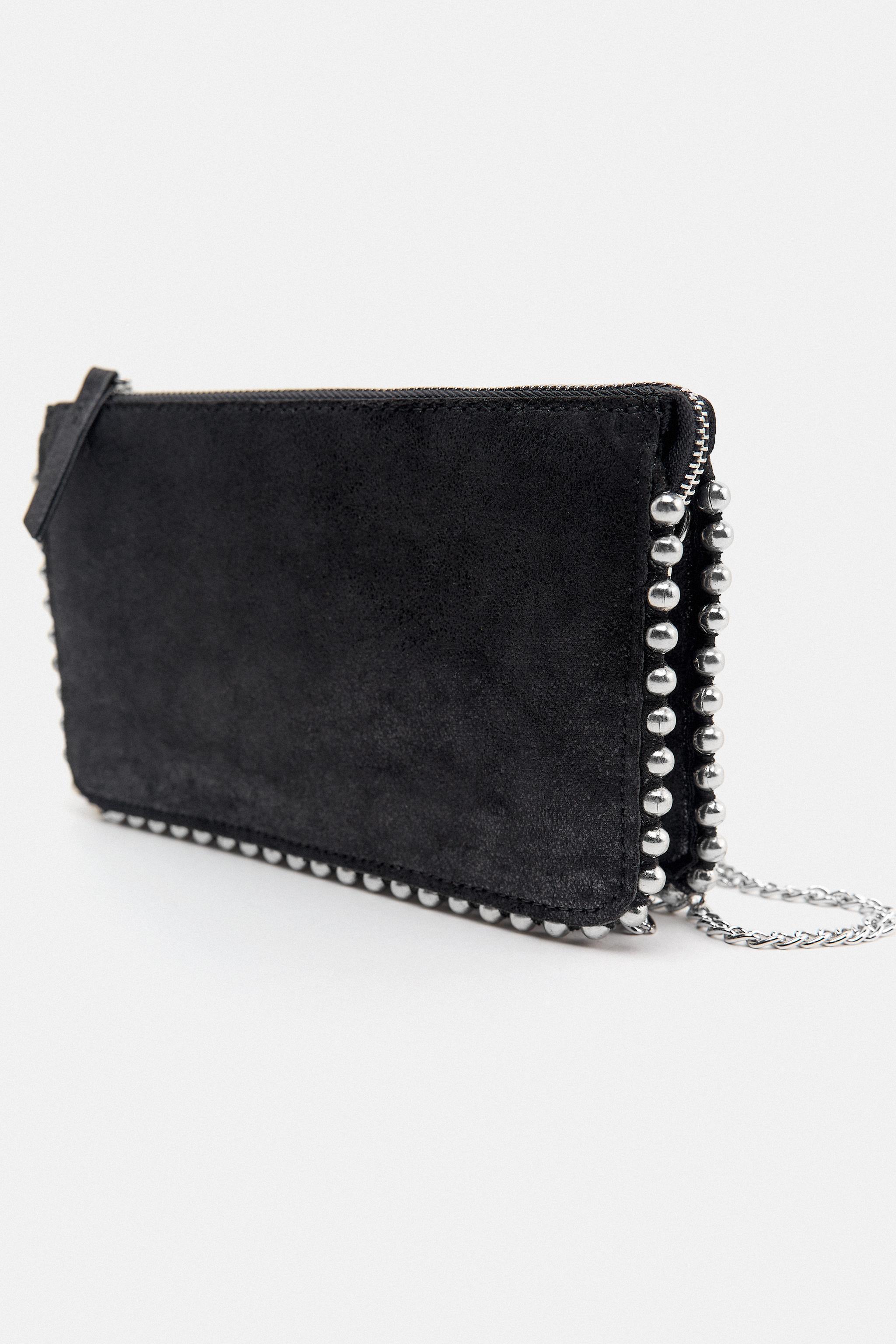 Zara Studded Crossbody Wallet Bag Black Women