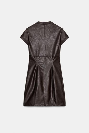 Zara FAUX LEATHER MINI DRESS - Dark brown