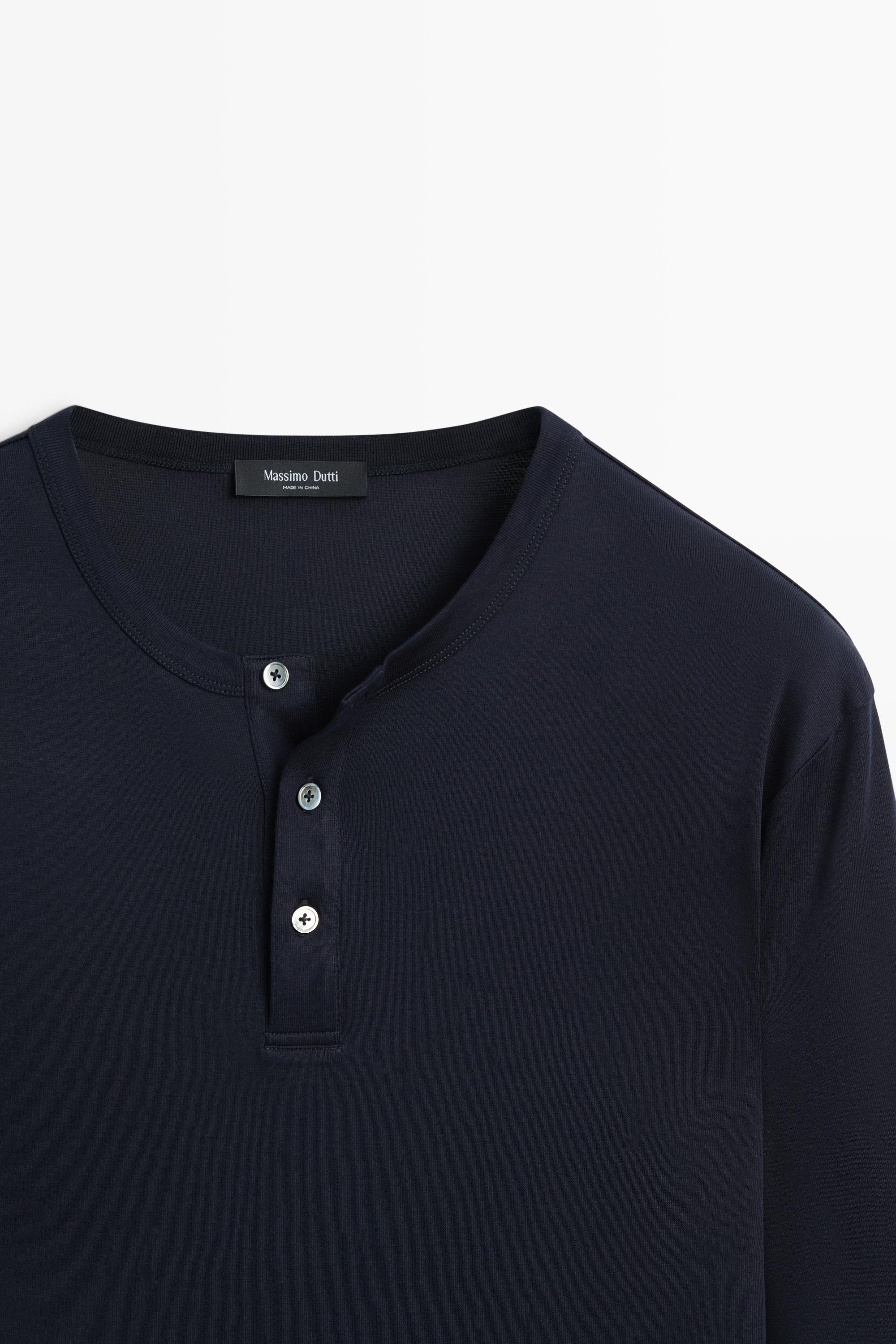 100% cotton long sleeve henley T-shirt