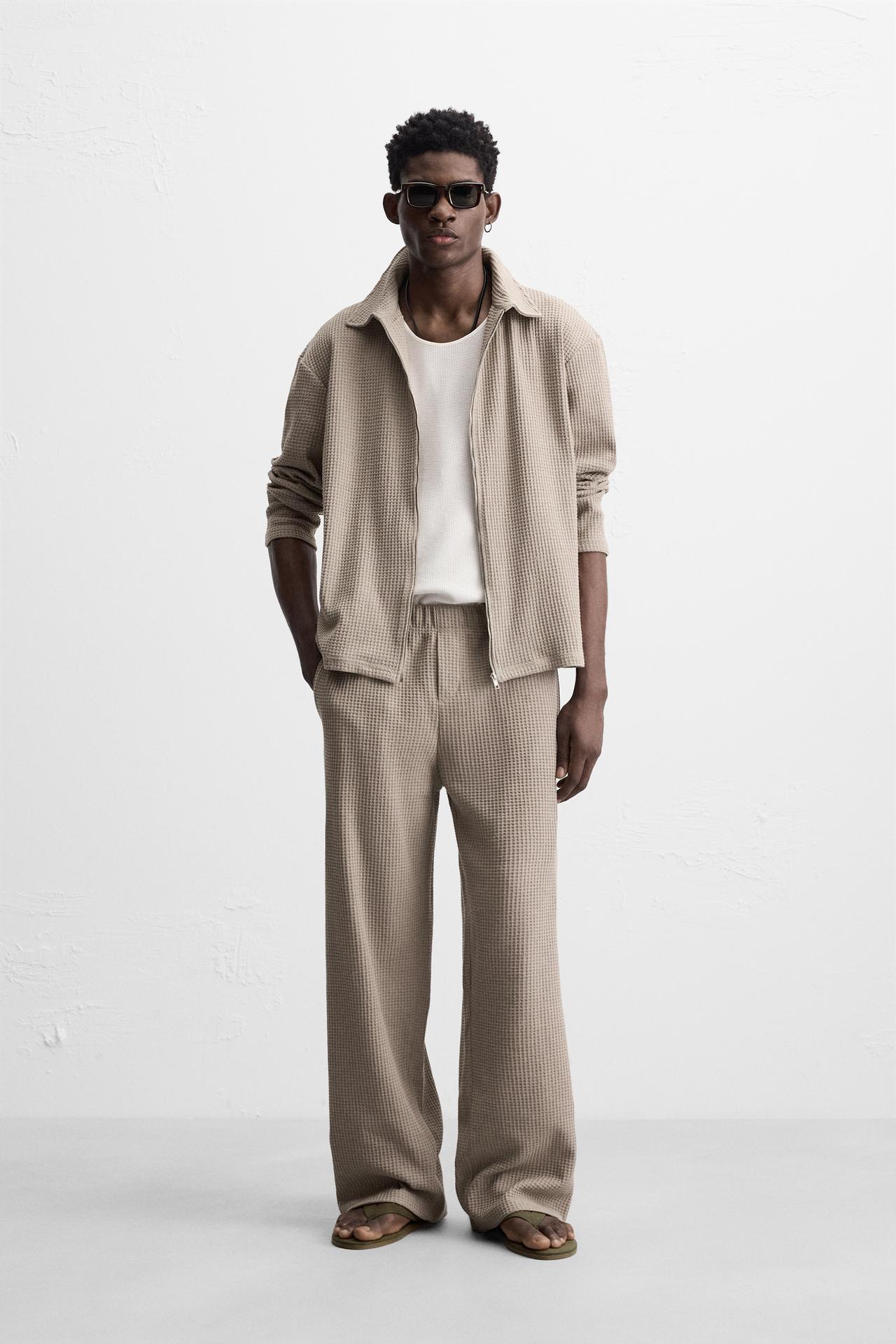 TEXTURED RELAXED FIT CHECK TROUSERS - Brown / Taupe by Zara