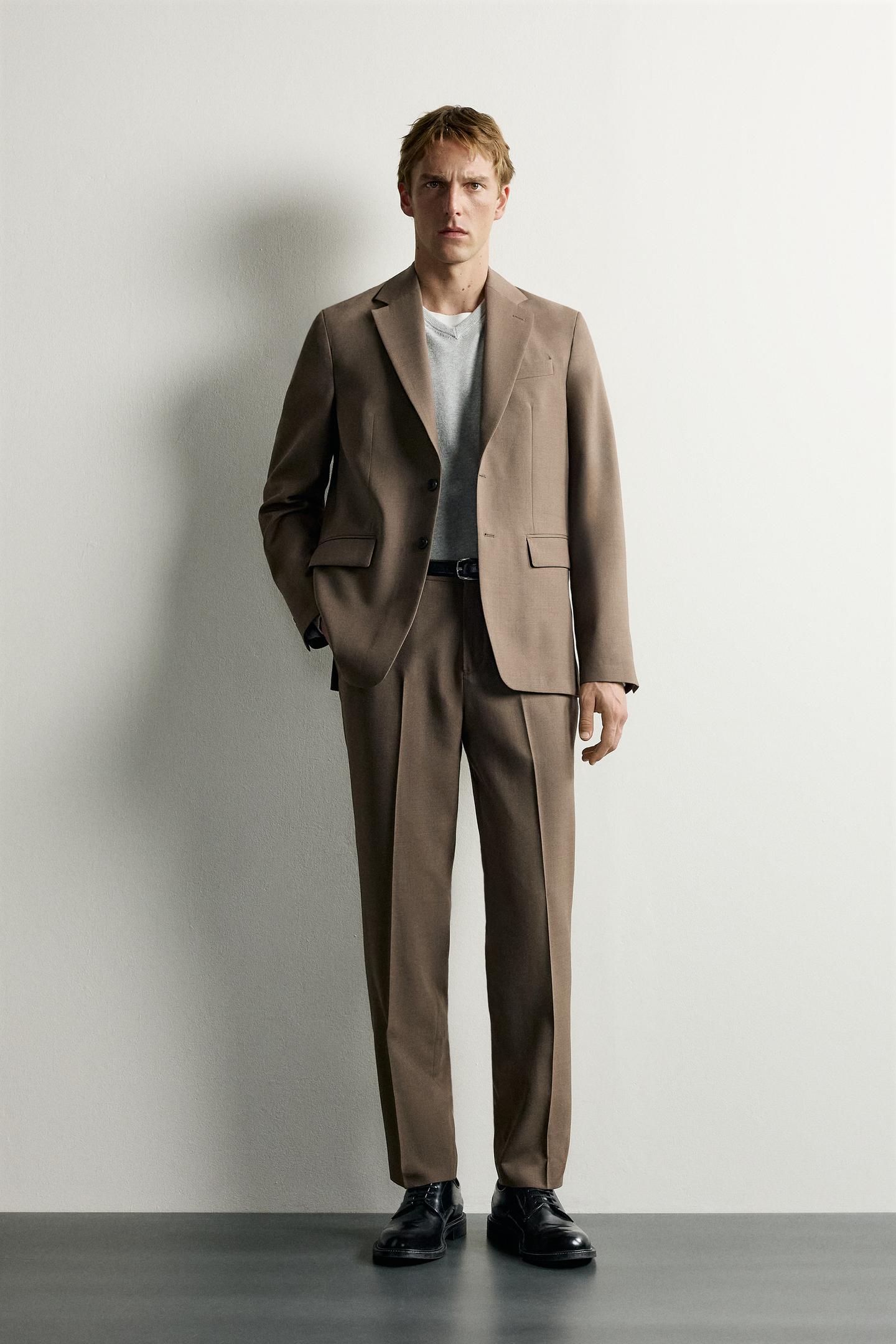 Мужские брюки Zara Regular Fit Suit, цвет: Серо-коричневый коричневый — фото 1