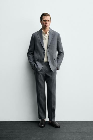 100% LINEN SUIT BLAZER - Blue / Grey by Zara