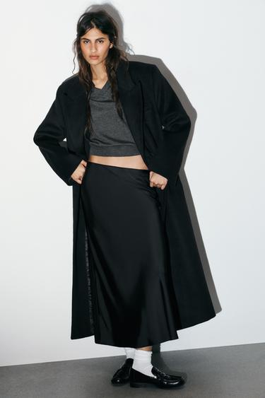 Jupe Mi-longue évasée Zara Basic – Noire, Coton, Taille S