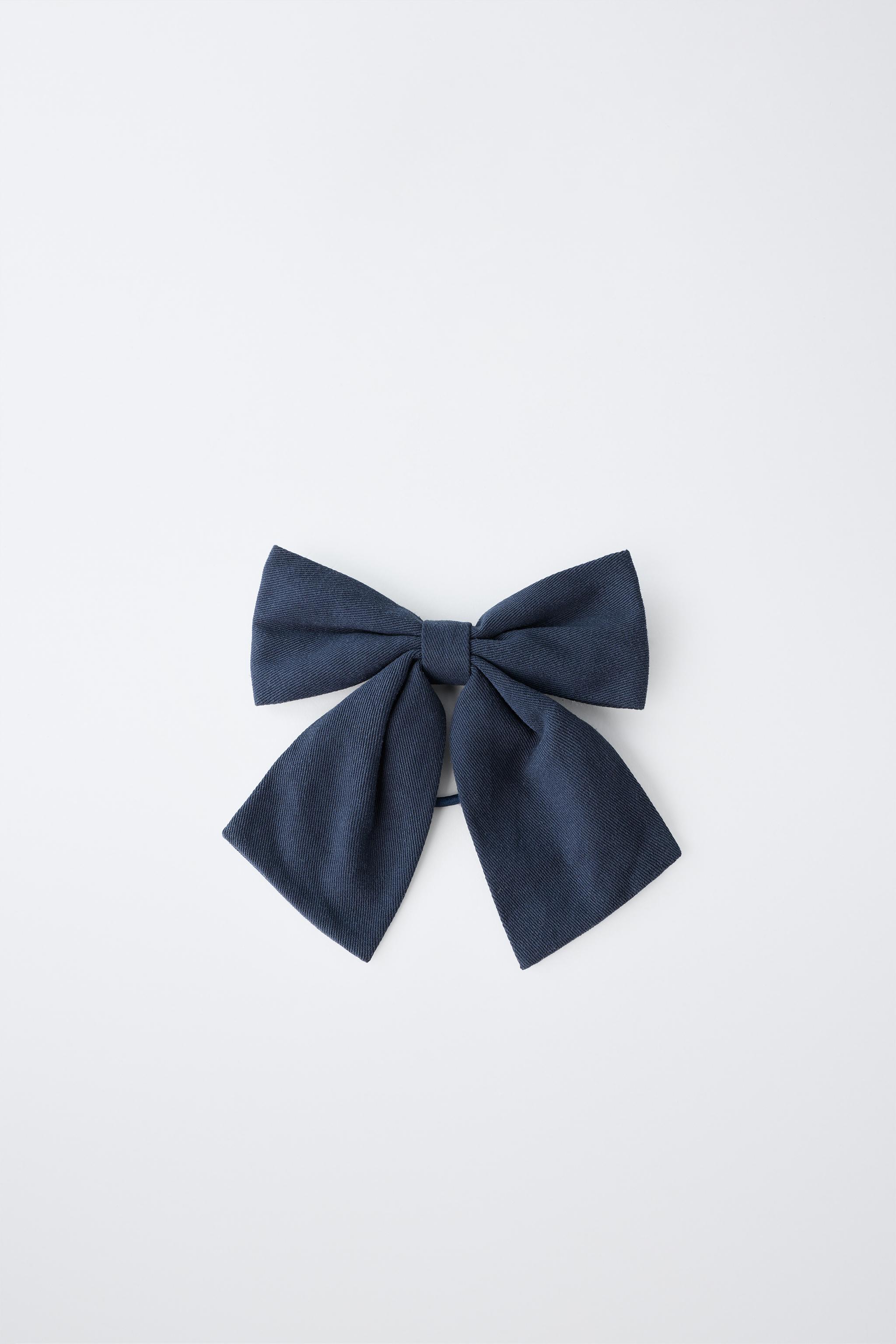 BOW HAIR TIE AND BARRETTE SET — Navy blue