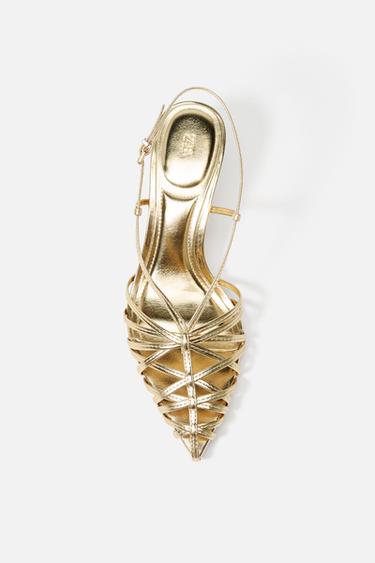 Zara METALLIC EFFECT HEELED SLINGBACKS - Gold