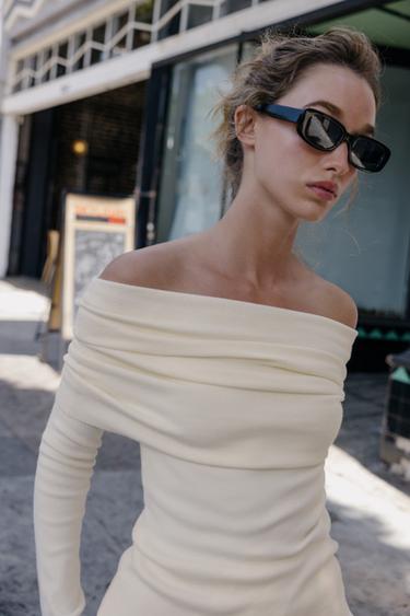 GATHERED STRAPLESS KNIT TOP - Ecru by Zara - Image 1