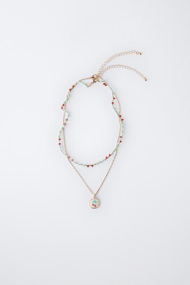 PACK OF TWO BEADED NECKLACES WITH CHERRIES - Green by Zara - Image 0
