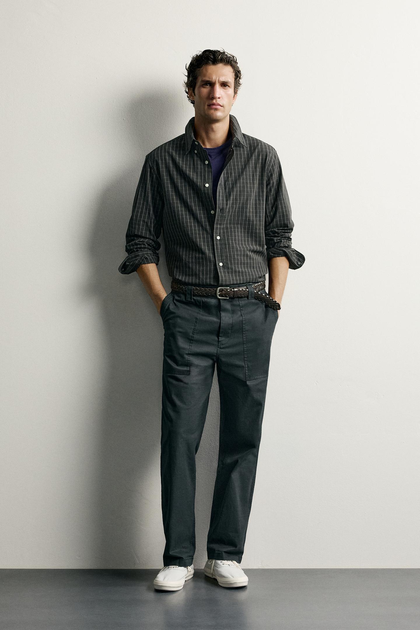 Мужская рубашка Zara Checked Regular Fit, цвет: Серый