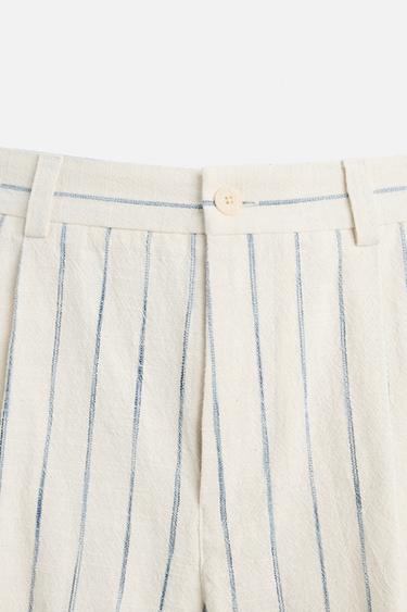 STRIPED TEXTURED BERMUDA SHORTS - Ecru / Blue by Zara - Image 8