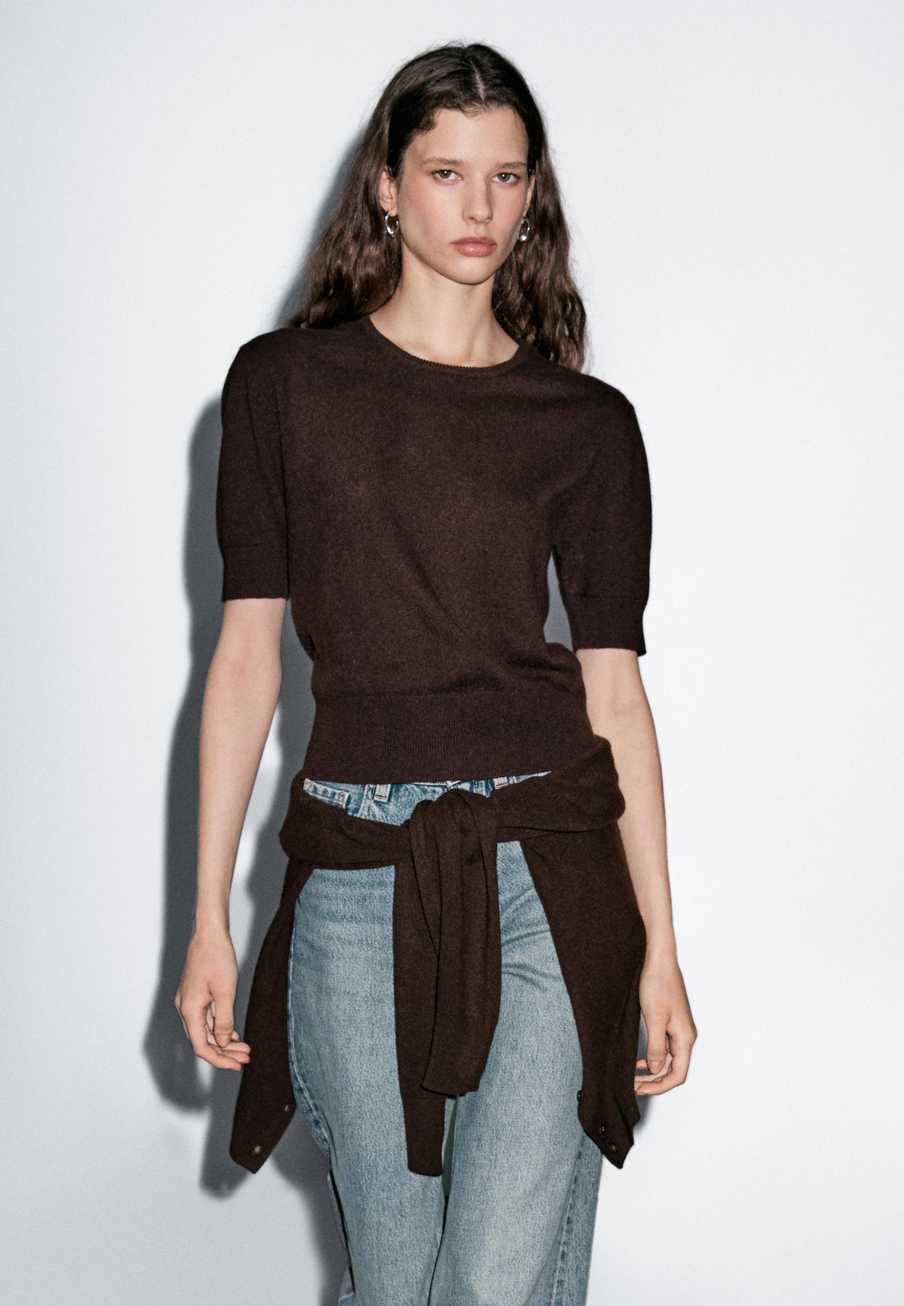 Pull à manches courtes en maille de laine mélangée