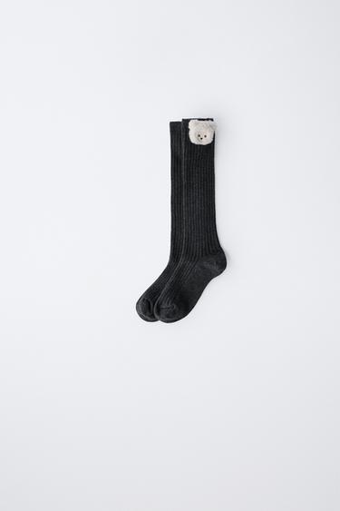 LONG RIBBED SOCKS WITH ANIMAL DETAIL - Anthracite grey by Zara