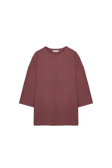RUSTIC COTTON T-SHIRT - Aubergine by Zara