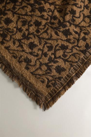 FLORAL WOOL THROW - Light beige by Zara - Image 1