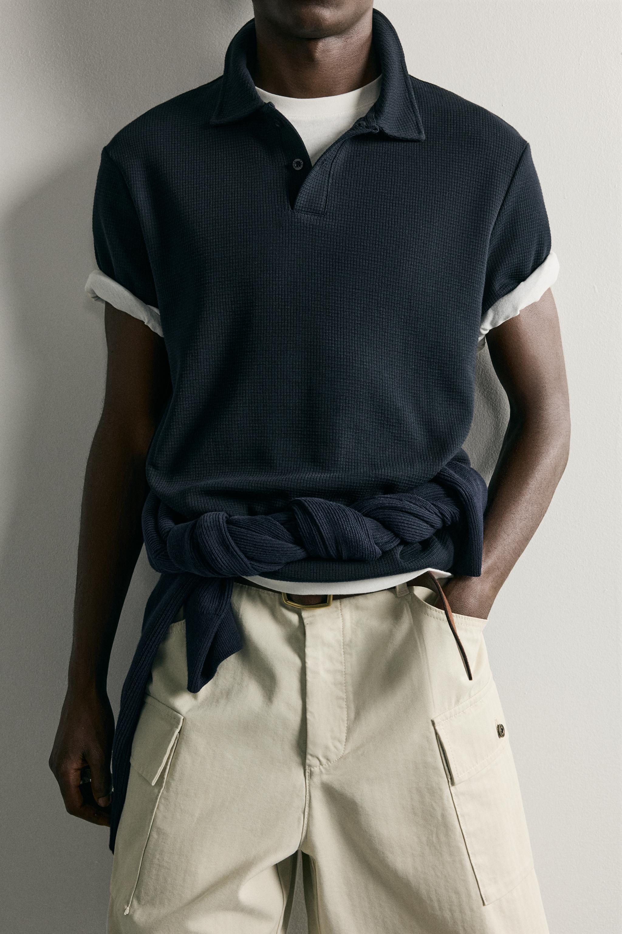 Zara GOFRE DOKULU POLO T-SHIRT görsel 6