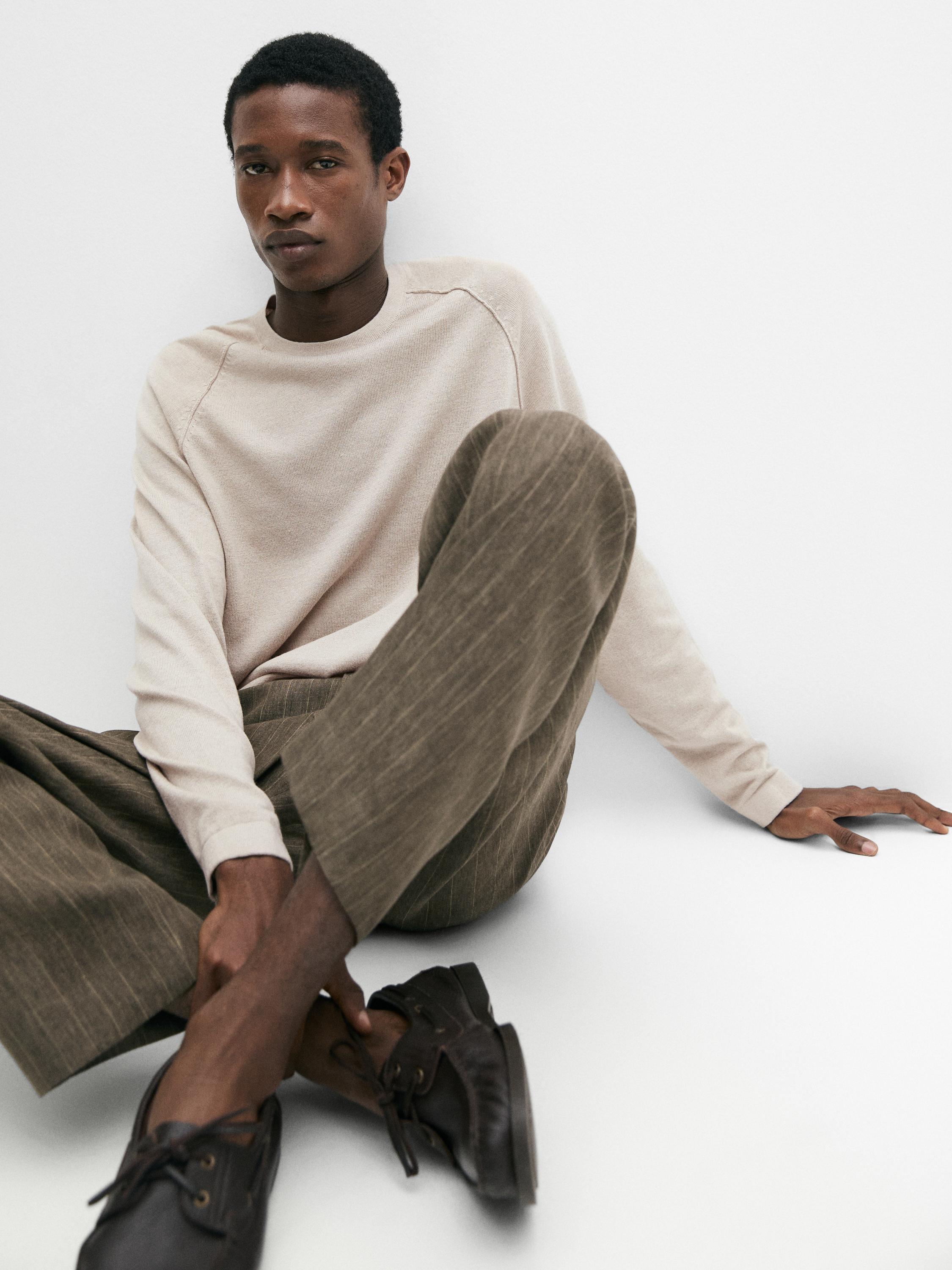 Linen blend knit crew neck sweater