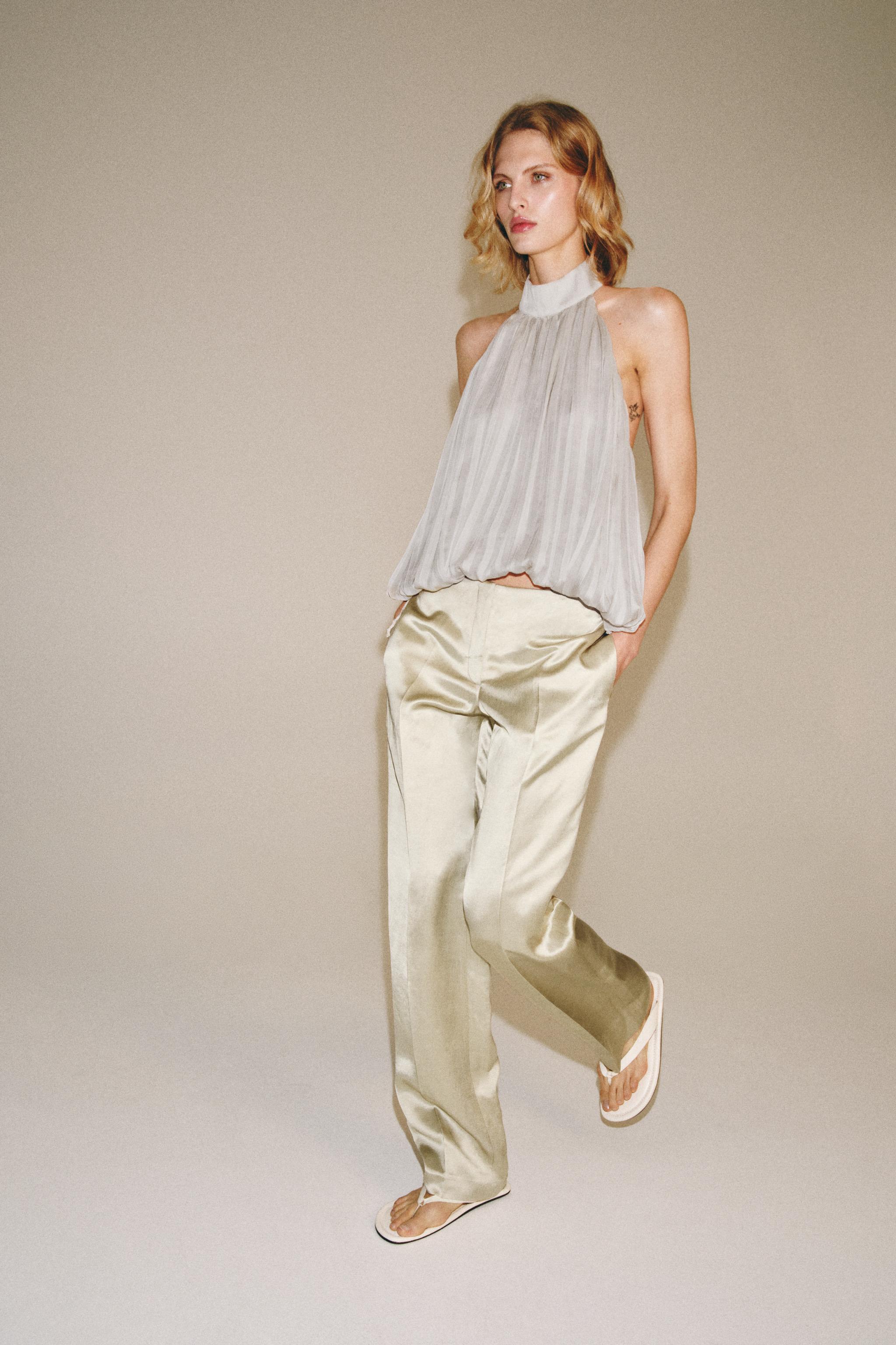 ZW COLLECTION LINEN BLEND STRAIGHT-LEG TROUSERS — Stone