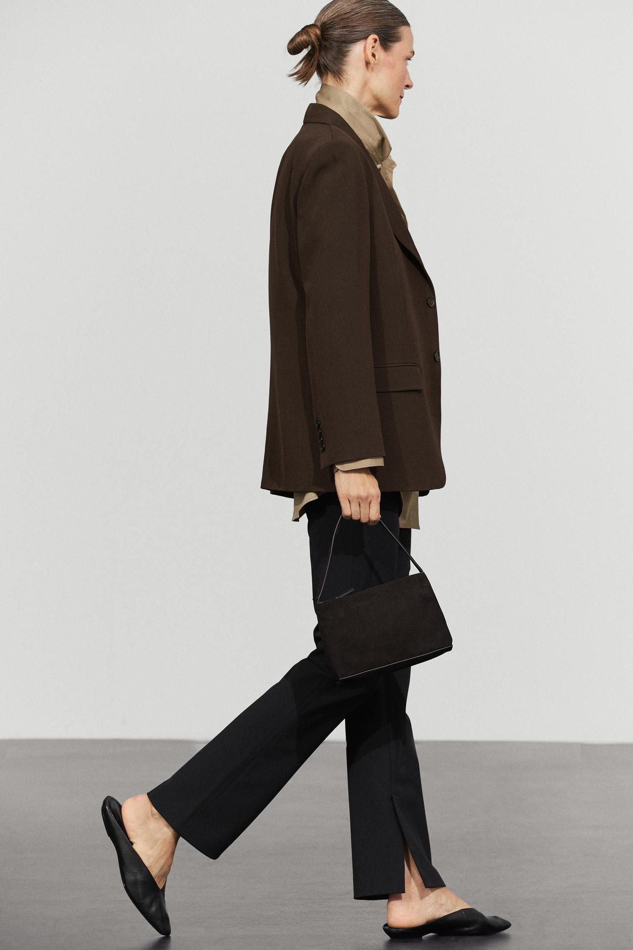 Fluid wool blend total look blazer — Dark brown